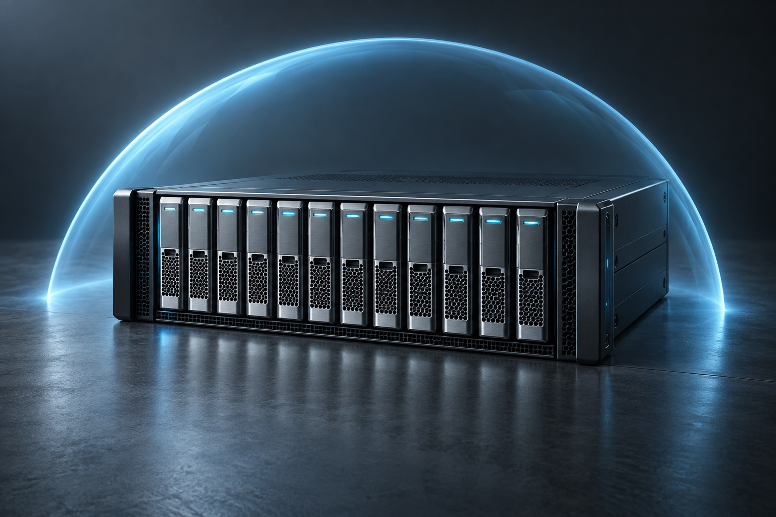 Illustration eines Storage-Systems unter einem blauen Schutzbogen