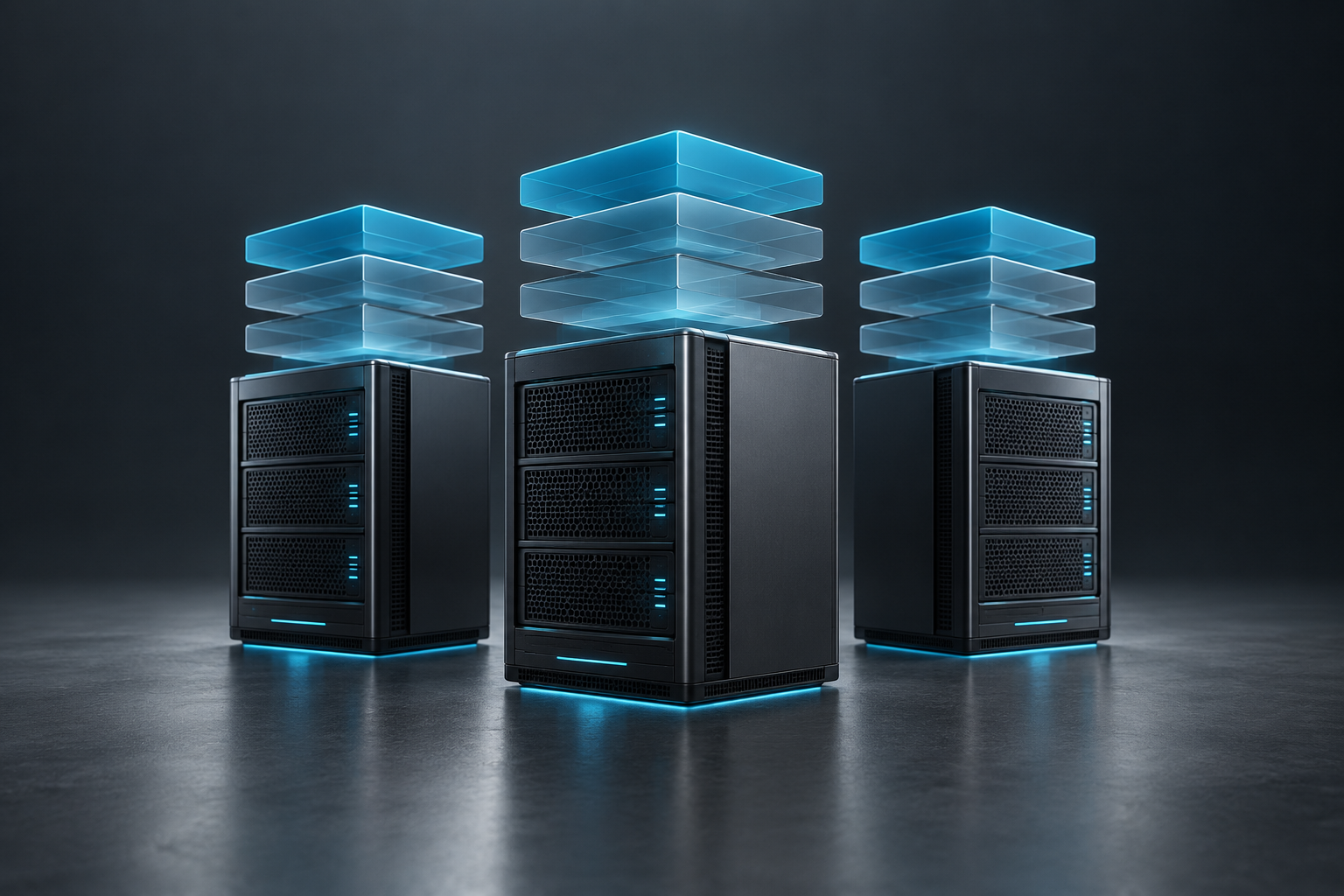 Illustration eines Serverclusters mit transparenten Virtualisierungsebenen